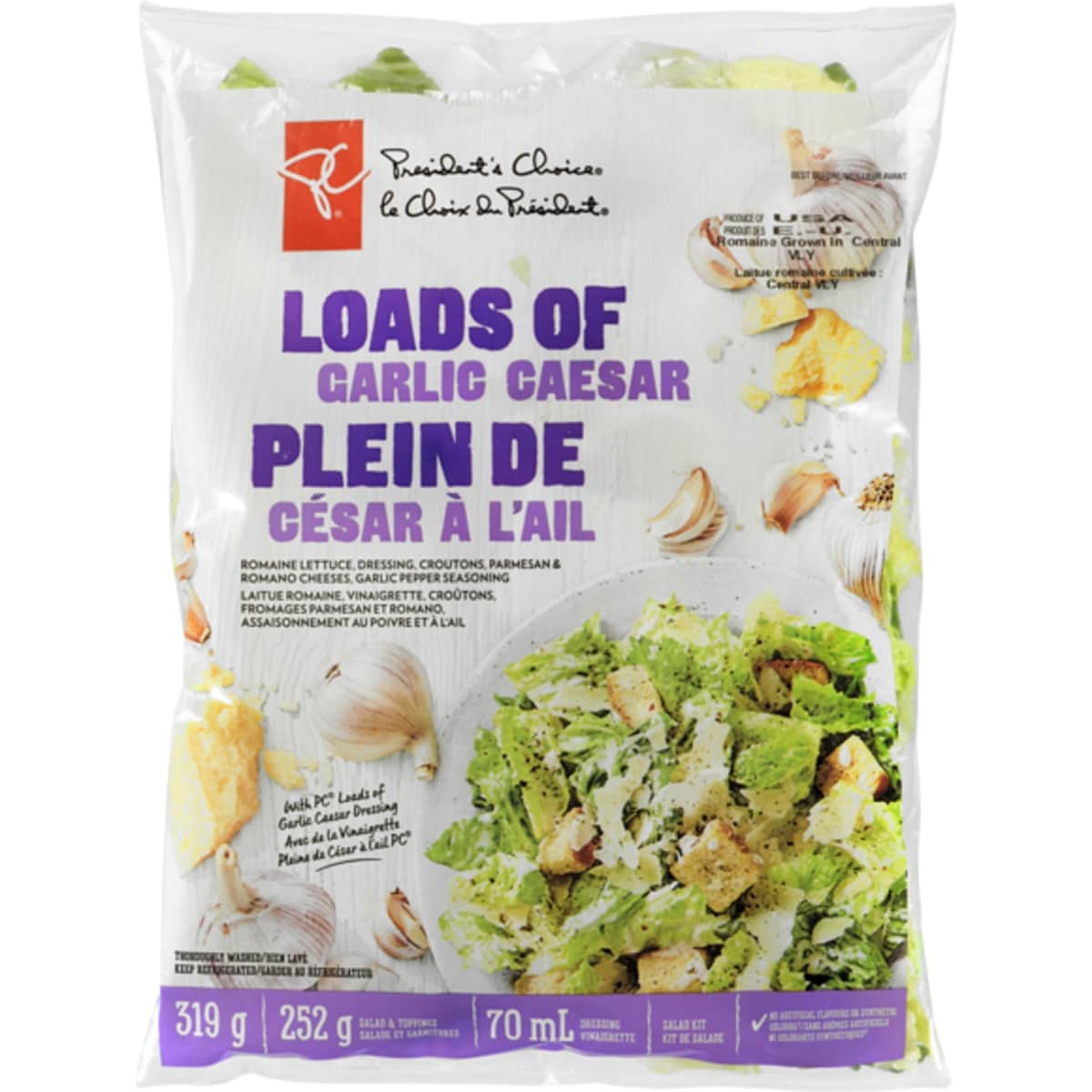 President's Choice Loads Of Garlic Caesar Salad Kit 319 g, $2.04/100g
