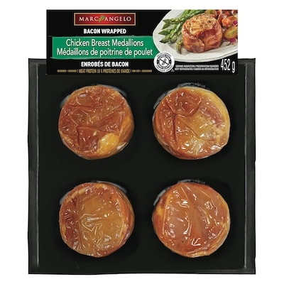 Marc Angelo Médaillons de poitrine de poulet enrobés de bacon 452 g, 3,65 $/100g
