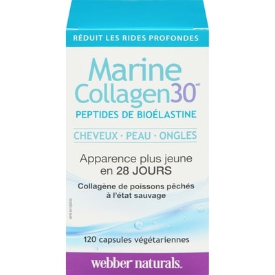 Webber Naturals Marine Collagen30 peptides de bioélastine 120 capsules végétariennes 120 ea, 0,28 $/1ch