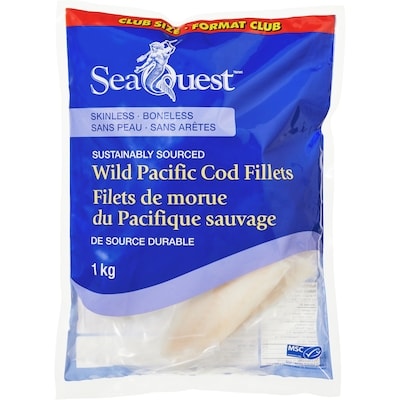 Seaquest Skinless Boneless Wild Pacific Cod Fillets Club Size 1 kg, $2.00/100g