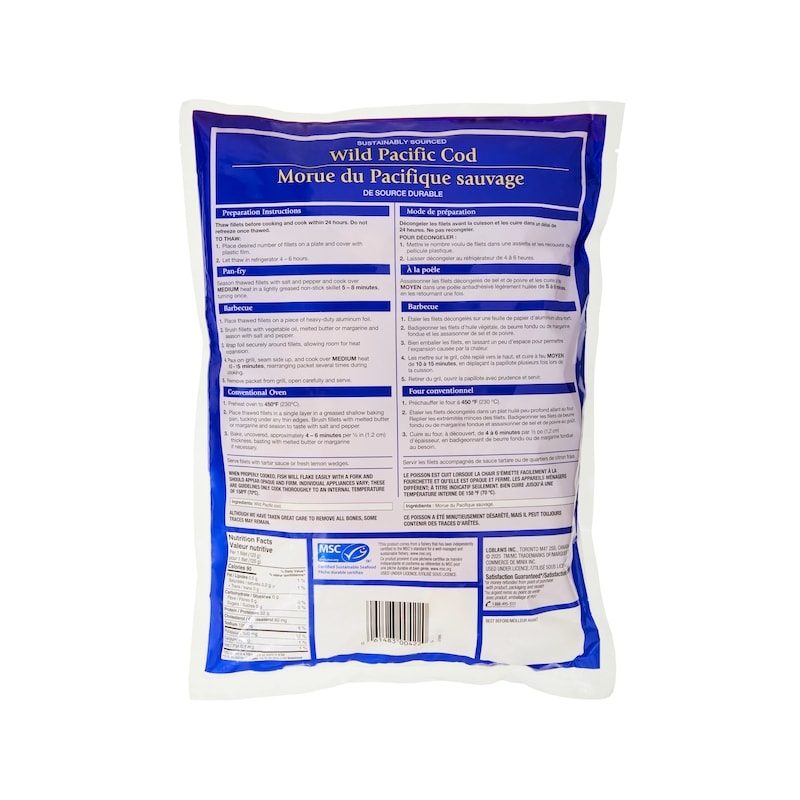 Skinless Boneless Wild Pacific Cod Fillets Club Size