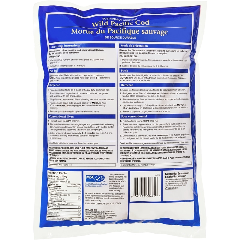 Skinless Boneless Wild Pacific Cod Fillets Club Size