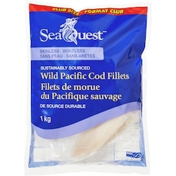 SeaQuest Filets de morue du Pacifique sauvage sans peau et sans arrêtes, format club 1 kg, 2,00 $/100g