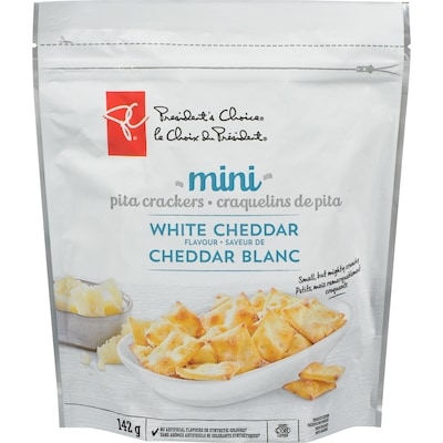 President's Choice Mini Pita Crackers, White Cheddar Flavour 142 g, $2.46/100g