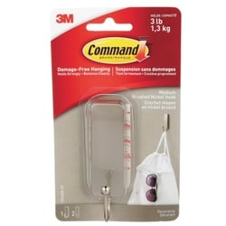 3M Brushed Nickel Hook, Medium 1 ea, $11.00/1ea