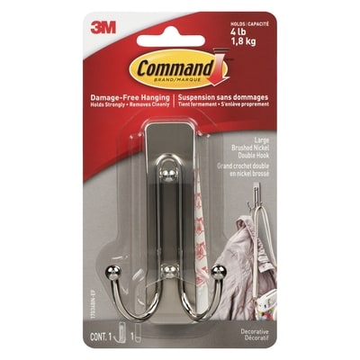 3M Large Brushed Nickel Double Hook Decorative 1 ea, $15.00/1ea