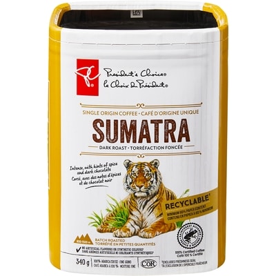 President's Choice PC® Sumatra Single Origin Dark Roast Fine Grind Coffee 340 g, $3.53/100g