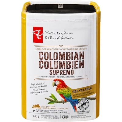 le Choix du Président Café d’origine unique Colombien Supremo torréfaction moyenne mouture fine PCᴹᴰ 340 g, 2,65 $/100g