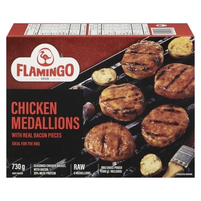 Flamingo Chicken Medallions with Bacon 730 g, $1.37/100g