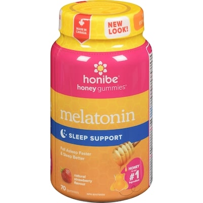 Honibe Melatonin Sleep Support Natural Strawberry Flavour 70 ea, $0.27/1ea