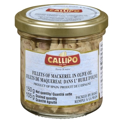 Callipo Filetts Of Mackerel In Olive Oil  150 g, $5.99/100g