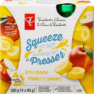 President's Choice Apple Banana Squeeze Fruit Snacks 4x90.0 g, $1.11/100g