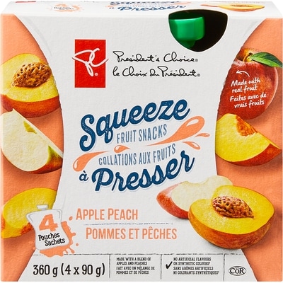 President's Choice Apple Peach Squeeze Fruit Snacks 4x90.0 g, $1.11/100g