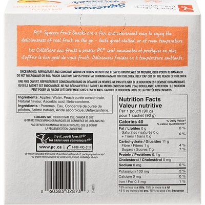 Collations aux fruits à presser aux pommes et pêches