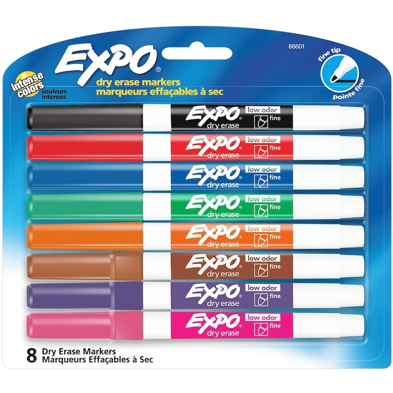 Dry Erase Markers, Fine Point, Assorted, 8 Pack