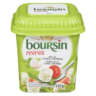Boursin Fresh Soft White Cheese Minis Garlic & Fine Herbs 39 % M.F. 130 g, $5.38/100g