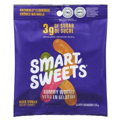 Smart Sweets Candy Gummy Worms 50 g, $8.98/100g