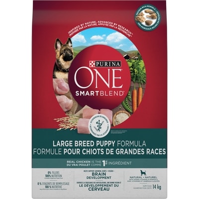 Purina ONE +Plus Formule pour Chiots de Grandes Races Poulet, Nourriture Sèche pour Chiens 7 kg 14 kg, 0,40 $/100g