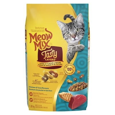Meow Mix Cat Food, Tasty Layers Chicken and Tuna Flavour 1.36kg 1.36 kg, $0.70/100g
