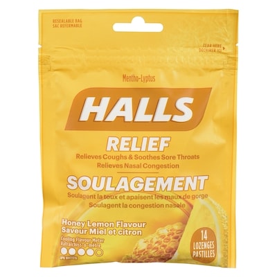 Halls Honey Lemon Bag 14 ea, $0.20/1ea