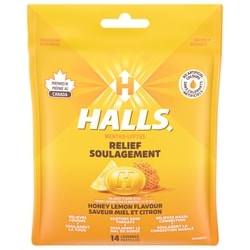 Halls Mentho-Lyptus Miel et citron, sac de 14 pastilles 14 ea, 0,20 $/1ch