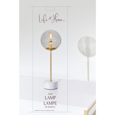 Life at Home Desk Lamp with Brushed Gold, Marble Base and Ball Shaped Glass Shade, 17 in 1 ea, $24.00/1ea