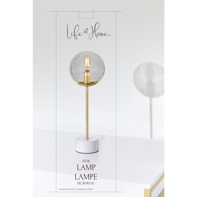 Life at Home Lampe de bureau avec base en marbre, pied avec fini doré brossé et abat-jour sphérique en verre, 17 po (43 cm) 1 ea, 21,94 $/1ch