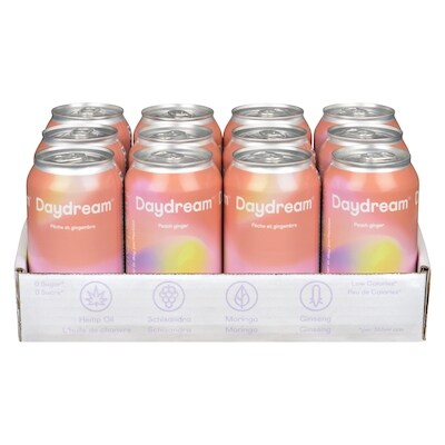 Daydream Peach Ginger Sparkling Water Infused With Hemp Oil & Adaptogens 355 ml, $1.69/100ml