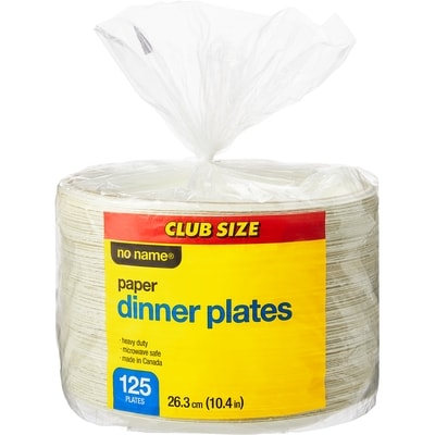 No Name Paper Dinner Plates Club Size   125 ea, $0.17/1ea