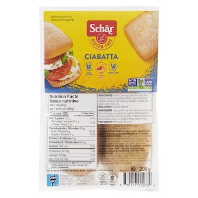 Schar Gluten-Free Ciabatta 200 g, $4.75/100g