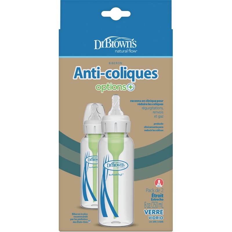 8Oz Options+ Narrow Glass Bottles 2Pk 