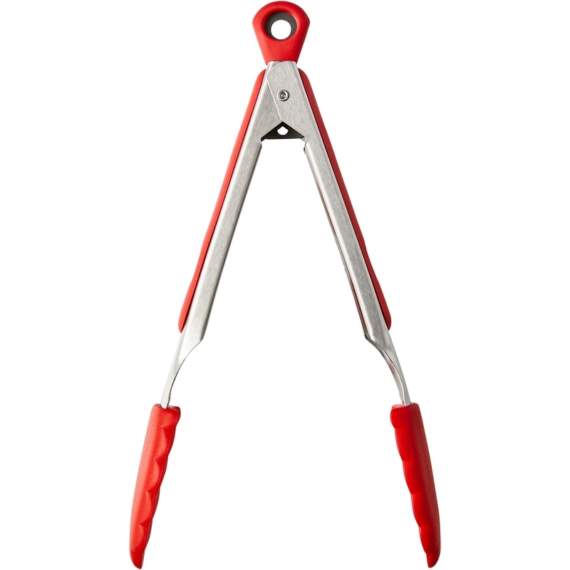 Silicone and Stainless Steel Tongs - Red