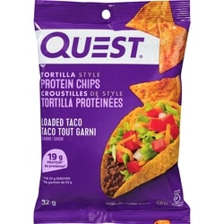 Quest Croustilles de style tortilla protéinées taco tout garni saveur 32 g, 15,59 $/100g