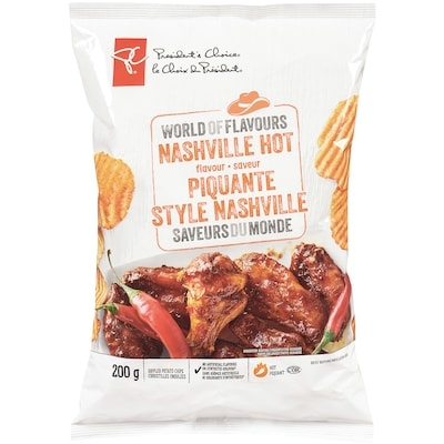 President's Choice World of Flavours Nashville Hot Flavour Rippled Potato Chips  200 g, $1.75/100g