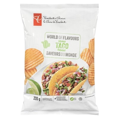 President's Choice World of Flavours Taco Flavour Rippled Potato Chips 200 g, $1.75/100g