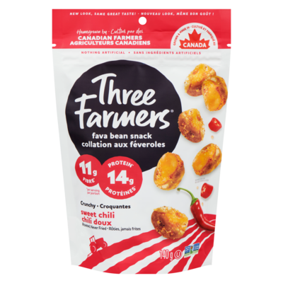 Three Farmers Sweet Chili Fava Beans 140 g, $3.21/100g