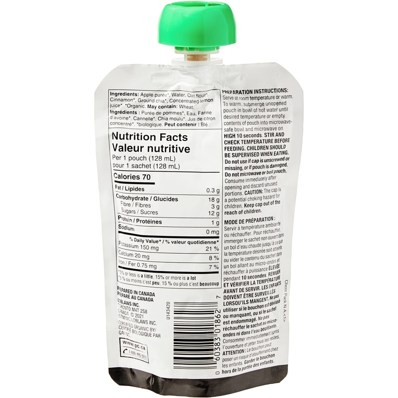 Organics Apple, Oats, Cinnamon, and Chia Strained Baby Food