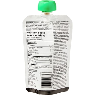 Nourriture en purée Biologique pour bébé – pommes, avoine, cannelle et chia