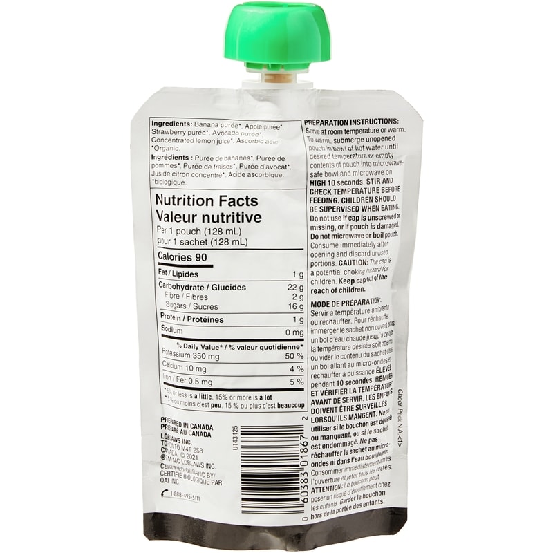 Organics Banana, Apple, Strawberry, and Avocado Strained Baby Food