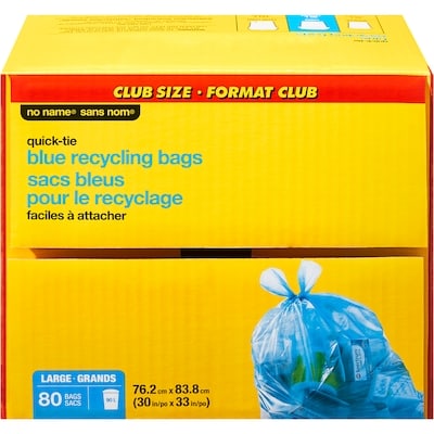 Sans Nom Sacs bleus pour le recyclage faciles à attacher, grands, format club 80 ea, 0,26 $/1ch