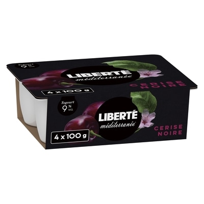 Liberté Yogourt Méditerranée 9 %, cerise noire 4x100.0 g, 1,50 $/100g