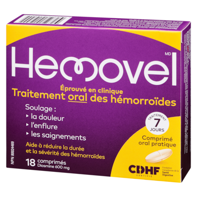 Hemovel Comprimés Traitement Oral des Hémorroïdes Diosmine 600 mg 18 Comprimés 18 ea, 1,06 $/1ch
