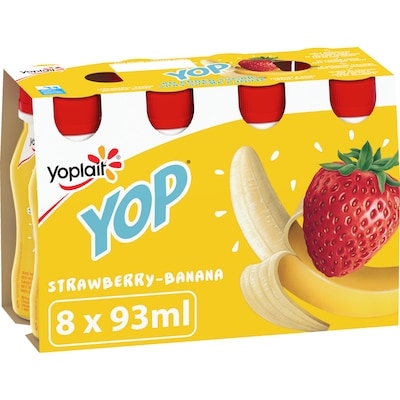 Yoplait Yop 1.5% Drinkable Yogurt Pack, Strawberry Banana, Yogurt Drinks, No Added Sugar 8x93.0 ml, $1.07/100ml