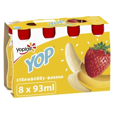 Yoplait Yop 1.5% Drinkable Yogurt Pack, Strawberry Banana, Yogurt Drinks, No Added Sugar 8x93.0 ml, $1.07/100ml