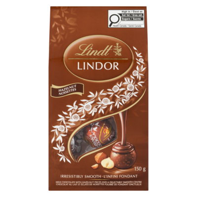 Lindt Truffes LINDOR au chocolat au lait et à la noisette  – Sachet 150 g, 7,67 $/100g