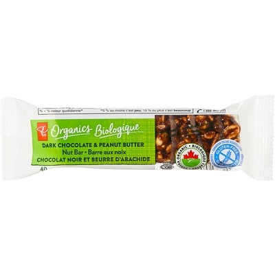 PC Organics Organic Dark Chocolate and Peanut Butter Nut Bar 40 g, $5.00/100g