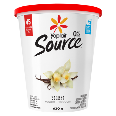 Yoplait Source 0% Smooth Traditional Yogurt, Vanilla, No Added Sugar 630 g, $0.71/100g