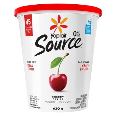 Yoplait Source 0% Smooth Traditional Yogurt, Cherry, No Added Sugar 630 g, $0.48/100g