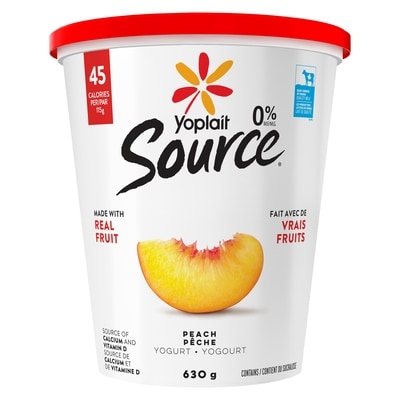 Yoplait Source 0% Smooth Traditional Yogurt, Peach, No Added Sugar 630 g, $0.48/100g
