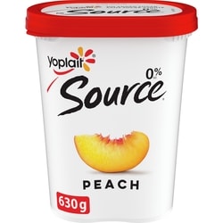 Yoplait Source 0% Smooth Traditional Yogurt, Peach, No Added Sugar 630 g, $0.60/100g